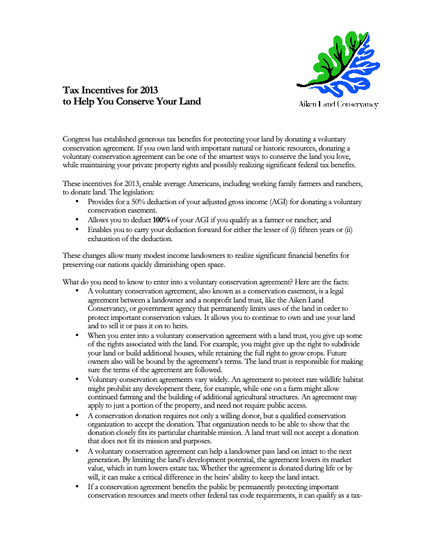 Conservation Tax Incentive Factsheet